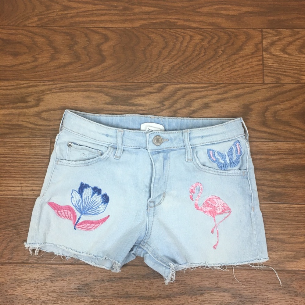 H&M Michelle Morin Embroidered Light Denim Shorts